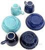 3 Vintage FIESTA WARE Bowls 4.75" - 5.5" Diameter & 3&times; Unmarked Fiesta-Stye Ring Handle Cups - 3
