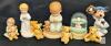 Vintage Precious Moments Figurines, Framed 12" &times; 16" Stitch Art & Mini Snow Globe, Ceramic Figures, Personalized Silverplate Blocktoy Bank, Scioto Molds Ceramic Musical Box Bunnies & 2&times; Collectable Plates in Frames - 4