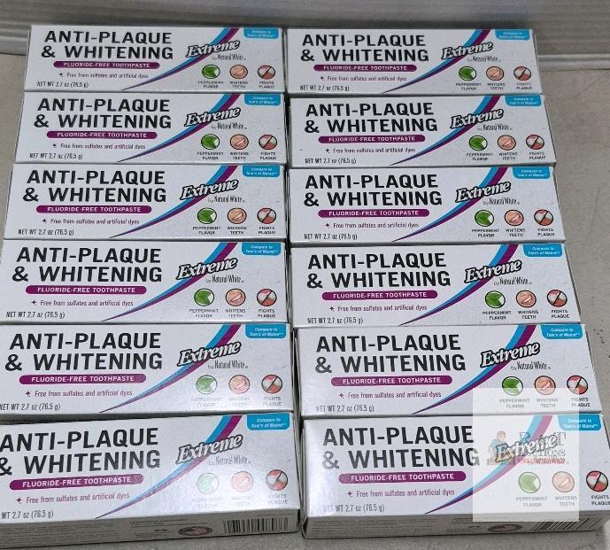 Natural White Extreme Anti-Plaque Whitening Fluoride-Free Toothpaste, Peppermint, 2.7 oz, 12 Pack