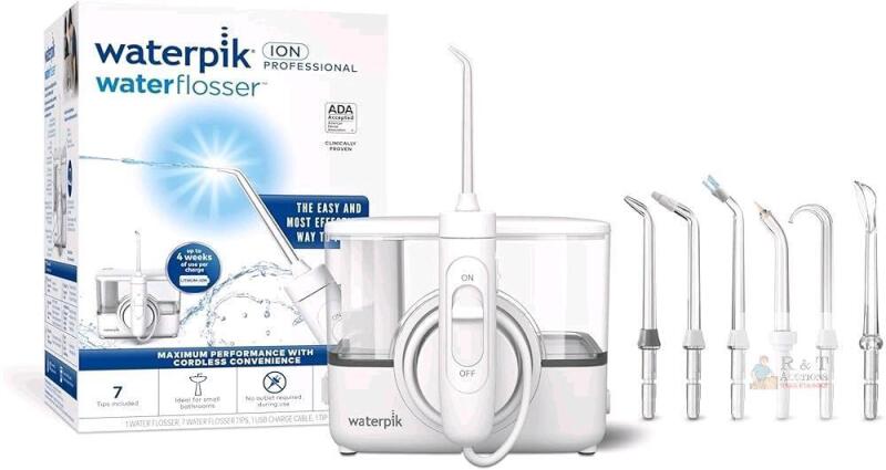 New WATERPIK ION Professional Water Flosser, Rechargeable and Portable for Teeth, Gums, Braces, 10 Settings, 7 Flossing Tips For Multiple Users And Needs, ADA Accepted, WF-12 White