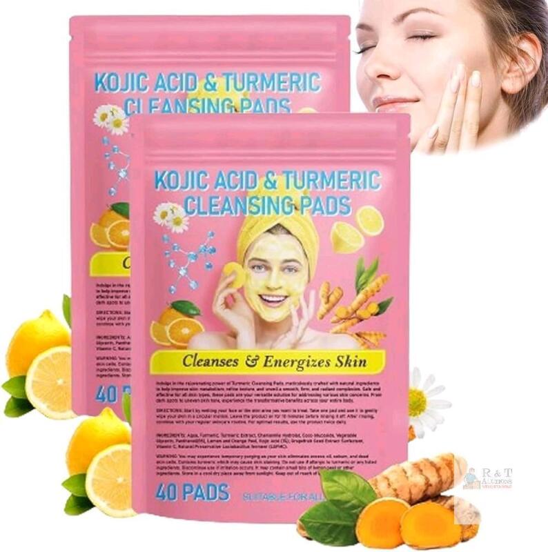 [exp 2028] 2 New Packs Turmeric Kojic Acid Exfoliating Face Scrub Pads - Cleansing and Exfoliating Pads - 40 Pads Per Pack
