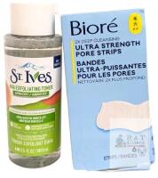 New Bior&eacute; Ultra Deep Cleansing Pore Strips for Instant Pore Unclogging and Blackhead Removal (6 Count) & St. Ives Apricot AHA Exfoliating Vegan Facial Toner, 197.5 mL