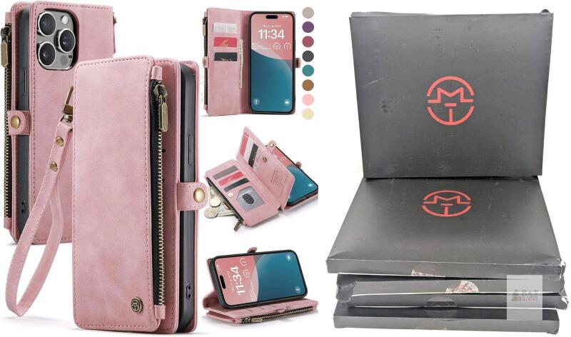 5 New Defencase Compatible with iPhone 12 Pro Max Case Wallet with RFID Blocking Card Holder for Women Men, PU Leather Magnetic Snap Flip Zipper Strap Wallet Phone Case Fit for iPhone 12 Pro Max, Rose Pink
