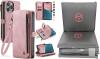 5 New Defencase Compatible with iPhone 12 Pro Max Case Wallet with RFID Blocking Card Holder for Women Men, PU Leather Magnetic Snap Flip Zipper Strap Wallet Phone Case Fit for iPhone 12 Pro Max, Rose Pink