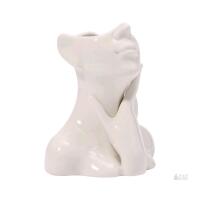Modern White Abstract Face Ceramic Vase, 5.5" Tall, Glossy Finish, Home Decor Accent