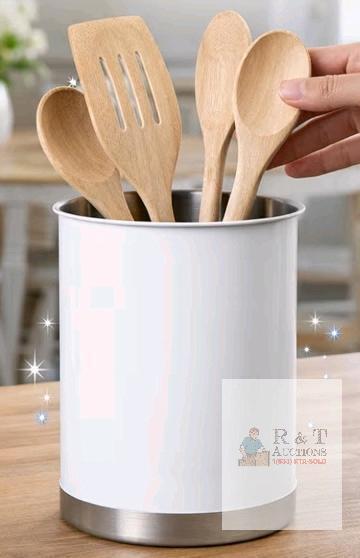 New - Creative Home White Stainless Steel Utensil Crock , 6.5" Tall