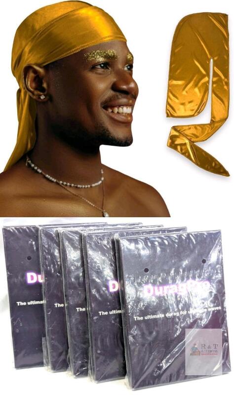 5 New 2-Pack GOLD DuragPro 100% Premium Satin Unisex Durags