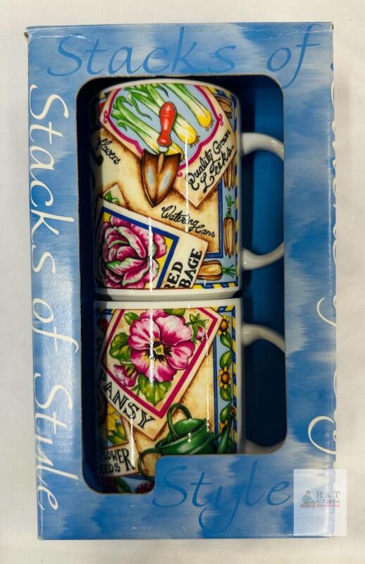 Crown Trent "Stacks of Style" Fine Bone China Mug Set &ndash; Gardening Floral Design, 10 oz Capacity