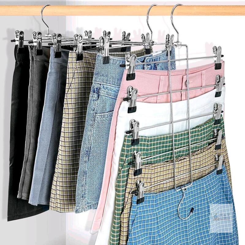 New 3 Piece Pants Hangers Space Saving,Skirt Hanges with Clips 5 Tier, Closet Organizers and Storage Magic Hangers, Clothes Hangers Space Saver, Closet Organization for Skirts, Trousers, Jeans, Leggings +