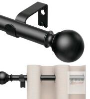 New 1 Pack Curtain Rods 128 inch, for Window, Adjustable Length Heavy Duty Diameter 7/8 inch, Modern Finials, Black