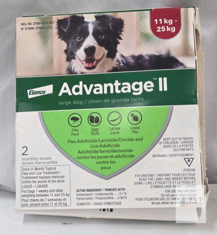 Advantage II Large Dog 11&ndash;25kg 2 Doses Flea & Lice Topical, Imidacloprid 9.1%, Elanco, Lot E243650A