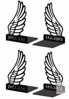 Peacoblue Cast Iron Wing "DREAM" Bookends, 5.3"x4.3"x7.9", Set of 4