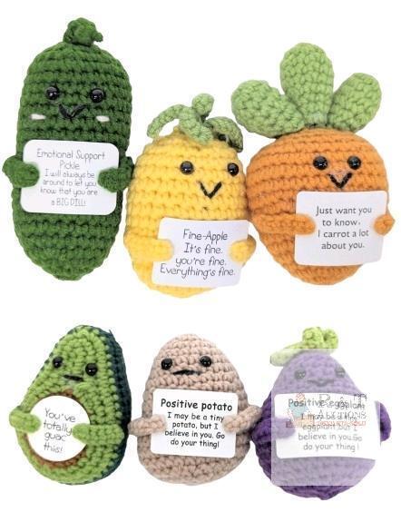 New 6pc Crochet Emotional Support Vegetables, Up To 3.5"