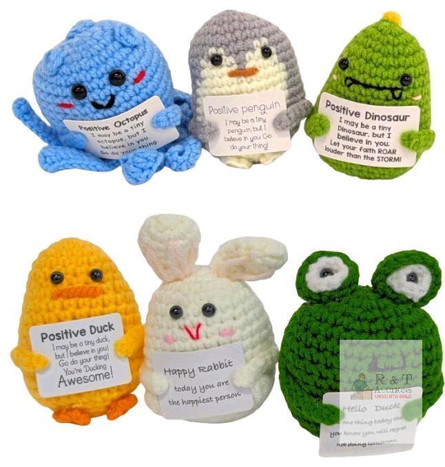 New 6pc Emotional Support Crochet Animals, 3" Tall