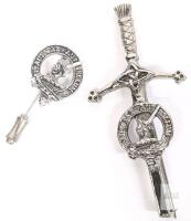 Scottish MacLeod Clan Crest Badge and Dirk Kilt Pin Set, Pax aut Bello, Pewter, Scotland Made<br/>2" - 3" Long
