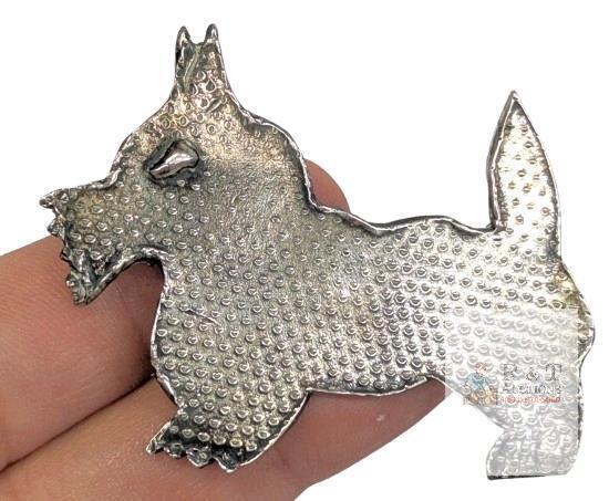 Vintage Possible Sterling Silver Scottie Dog Brooch, 2" Long, Tarnish Polishes Well, Non-Magnetic
