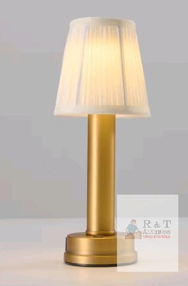 Cordless Gold Table Lamp, 11" Tall, USB Rechargeable, Pleated Shade, Modern Design, LED