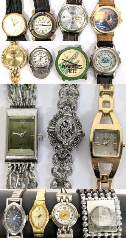 Assorted Vintage to Modern Watches: Timex, Thomas Kincade, Venus, Pulsar, LeJour, Minicci, Penmans, Relic, Legevd