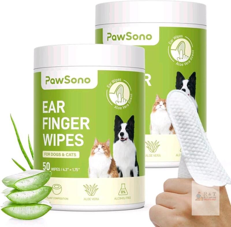 [exp 2028] New PawSono Ear Finger Wipes for Dogs & Cats, Thicker Dog Ear Cleaner Wipes, Natural Relief Cat Ear Cleaner Dog, Pet Health Supplies for Dog Kitten Small Animal, Aloe Scent Deodorizing - 100 Count
