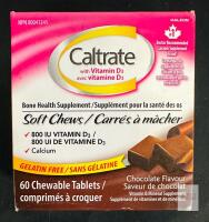 Caltrate Soft Chews Chocolate 60 Tablets, Calcium 600mg & Vitamin D3 800IU, Exp 08/2027,