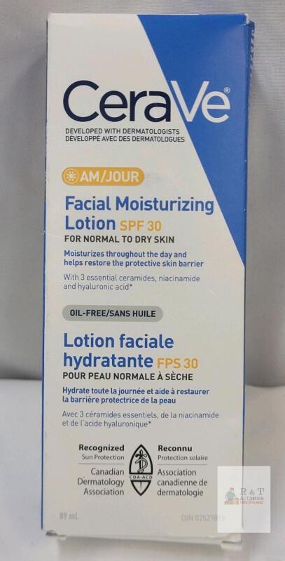 New - CeraVe Facial Moisturizer with SPF 30. Face Sunscreen Lotion with Hyaluronic Acid, Niacinamide & Ceramides for Women & Men. Oil-free, normal to dry skin. Verified Extended Use Date, Travel Size 89ML . EXP 2028 / 06
