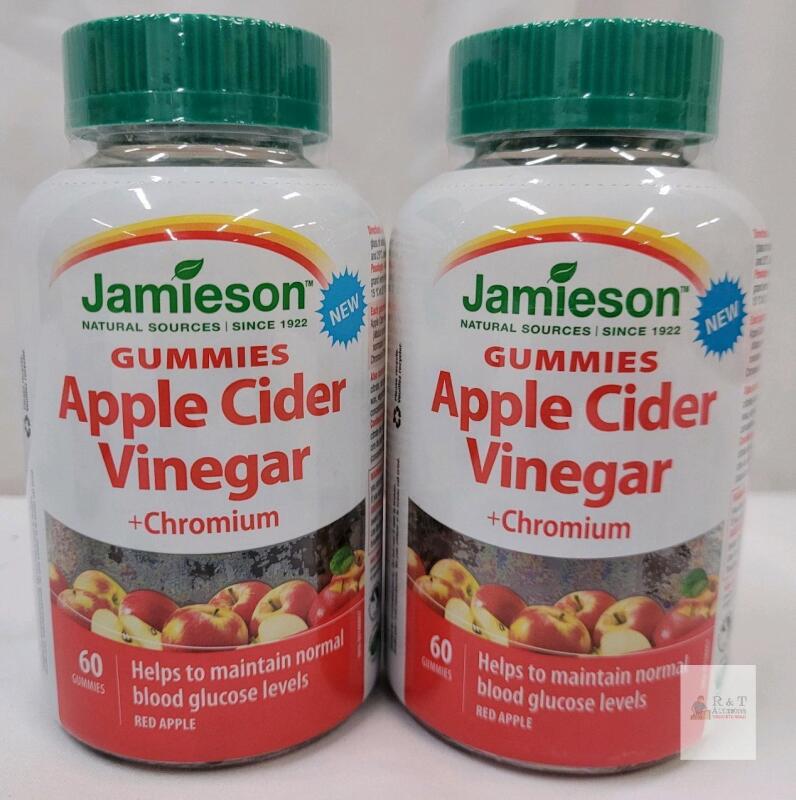 [BB 2026 / 01] Jamieson Apple Cider Vinegar Gummy with Chromium, 60 Red Apple Flavoured Gummies. Helps Maintain Normal Blood Glucose Levels and Supports Metabolism. Vegetarian, No Artificial Colours or Flavours
