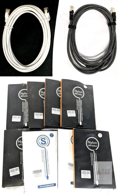 8 New 15ft-16.4ft Ethernet Cables, Durable & Tangle-Free : 6&times; White 16.4ft, 2&times; Grey/White Braided 15ft