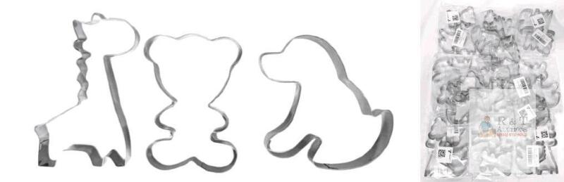 12 New Packs of 3 Stainless Steel Cookie Cutters : Bear Dog Giraffe Shapes, for Fondant Biscuit Baking, Clay & Crafting - Up To 3.25" &times; 2"