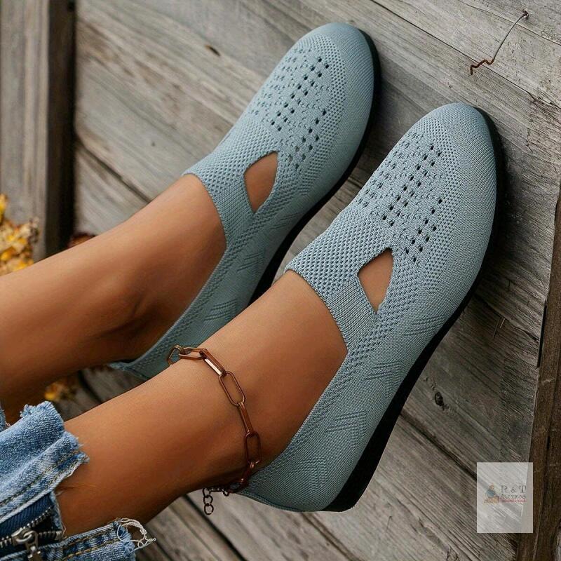 New Size 41 Women's Knitted Flat Shoes Solid Sandals Ladies Color Hollow Out Slip On Shoes