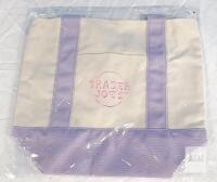 Trader Joe&rsquo;s Canvas Tote Bag, Lavender Trim, 17"x13"x6", 65% Cotton/35% Polyester, Vietnam