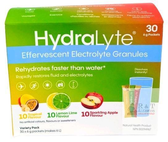 [exp 2028] New HydraLyte Electrolyte Powder, Low Sugar Electrolyte Packets Designed for Rapid Hydration, Safe Hydration for All Ages - Made with All Natural Ingredients, 30 Servings, Tropical, 10 Each Lemon Lime, Sparkling Apple