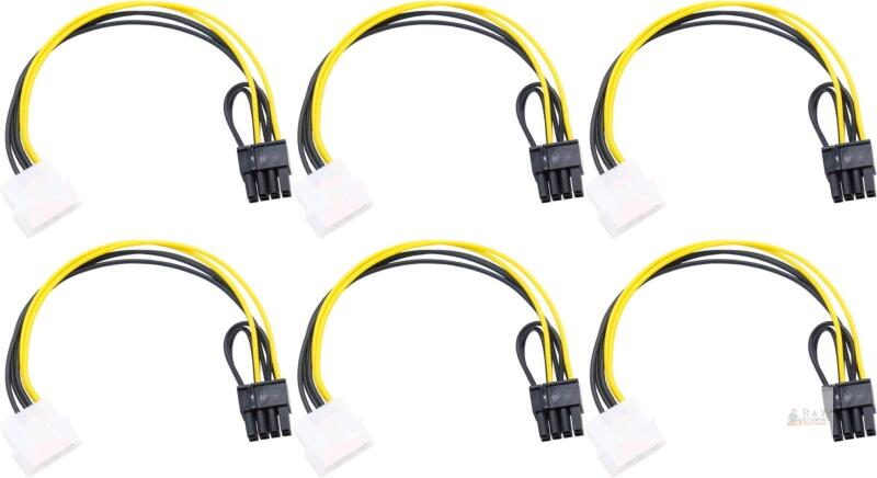 6 New Molex to Graphics Card Power Cables, Molex IDE LP4 4-Pin Male to PCI Express 8-Pin (6+2) Male Adapter Converter Cable for Computer Power Supply Graphics Card