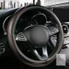 New Pjbtyz High-Grade Real Cowhide Steering Wheel Cover for Men Women，Black Genuine Leather Steering Wheel Cover for Cars,Universal 14.5-15 inch Steering Wheels
