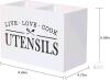 New Large Grey Kitchen Utensil Holder KR100019For Countertop, Farmhouse Solid Wood Utensil Caddy with Removable Bottom, Large 2 Compartments Cooking Utensil Silverware Organizer for Kitchen Counter - 2