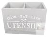 New Large Grey Kitchen Utensil Holder KR100019For Countertop, Farmhouse Solid Wood Utensil Caddy with Removable Bottom, Large 2 Compartments Cooking Utensil Silverware Organizer for Kitchen Counter