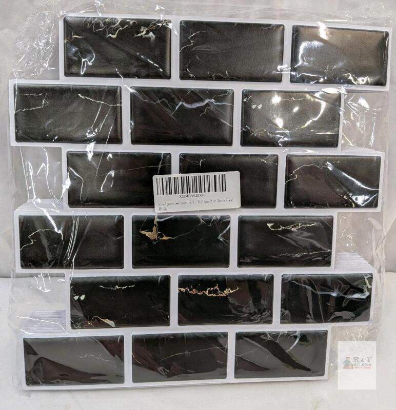 Black Marble Peel and Stick Subway Tile Sheets, 12" x 12", 10-Pack