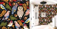 New Striking Bird Botanical Wallpaper Floral Peel and Stick Wallpaper Modern Boho Wallpaper Bathroom Bedroom Kitchen Self Adhesive Wallpaper Dark Waterproof Accent Wall Vintage Black Contact Paper 17.3&rdquo;&times;118&rdquo;