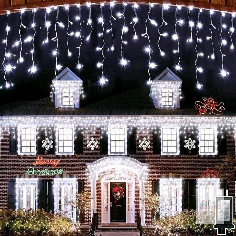 New 141FT COOL WHITE 1332 LED Icicle Lights Outdoor, Faceted Diamond Lens Curtain Lights with Timer & 12 Modes, Dimmable, 360 Drops String Lights for House Eave Party Wedding Decorations, Cool White