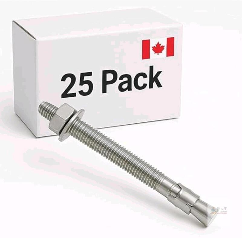 New 25-Pack 1/2" x 3" Stainless Steel Wedge Anchors &ndash; 304 Concrete Anchor Bolts, Heavy Duty Expansion Bolts for Masonry, Brick & Block &ndash; Rust Resistant Structural Fasteners for Construction & DIY