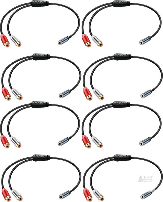 4 New 2-Packs 3.5mm to RCA Y Splitter Stereo Audio Cable 3.5mm Female to 2 RCA Female Audio Cable 1/8 Headphone Plug to 2 RCA Connector Stereo Cable for Mobile Phone MP3 Tablet Speaker (8 Cables Total)