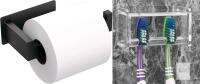 New Auxmir Toilet Paper Holder No Drill, Matte Black Stainless Steel Rustproof & Luexbox No Drill Wall Mount 2-Slot Enclosed Toothbrush Holder
