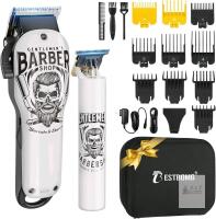 New BESTBOMG 2PCS Professional Hair Clippers Cordless Hair Haircut Kit Rechargeable 2000mAh Hair Beard Trimmer Haircut Grooming Kit with 6 Guide Combs & for Men/Father/Husband/Boyfriend