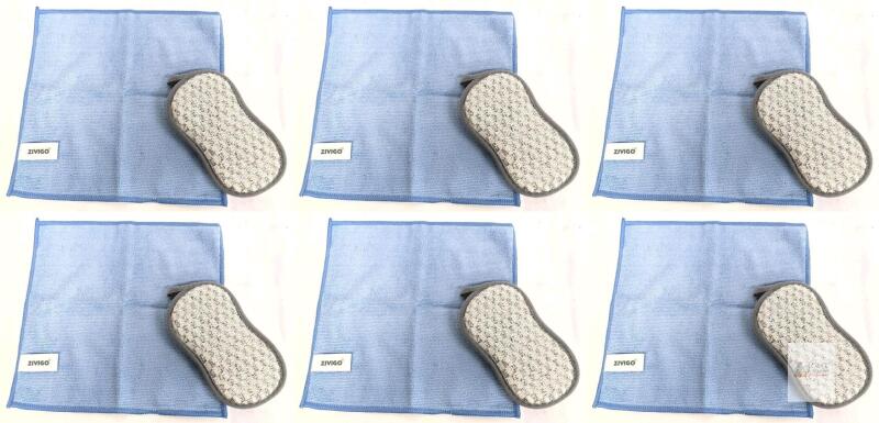 6 New Pairs Microfiber Cleaning Cloths 9.8" &times; 9.5" With Double Sided Dish Scrubbers