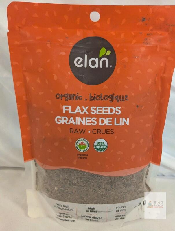 bb may 2028 Elan Organic Raw Flax Seeds, 9.7 oz (275 g), USDA Organic, Kosher, Non-GMO