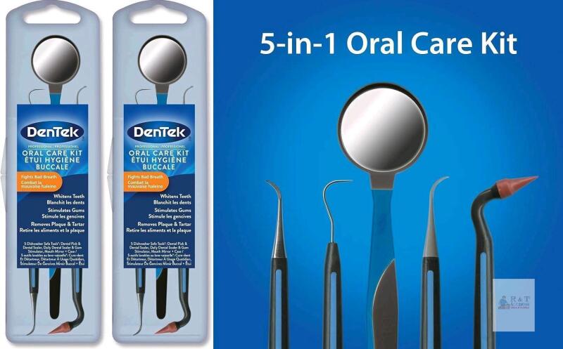 2 New DenTek Premium Oral Care Kit - Dental Pick, Steel Teeth Scaler, Rubber Stimulater, Dishwasher Safe