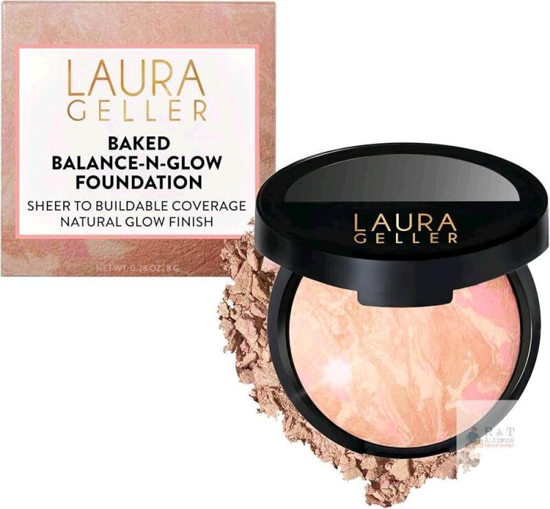 New LAURA GELLER Baked Balance-n-Glow Illuminating Powder Foundation (PORCELAIN) Buildable Sheer to Light Coverage Baked Foundation, Satin Finish