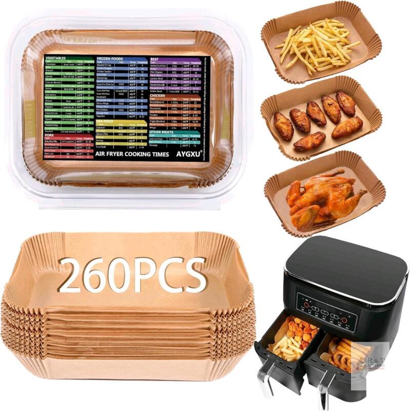 New AYGXU Air Fryer Paper Liners, 260 PCS, 8.6 x 5.5 inches, Heat Resistant up to 500&deg;F