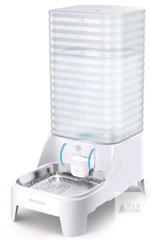 New - Nityers 8L Dog Water Dispenser, Cat Water Bowl with Patented Valve, with Elevated Stand, BPA-Free, Detachable Stainless Steel Bowl, Easy to Clean, Spill-Resistant, Suitable for Cats & Dogs .