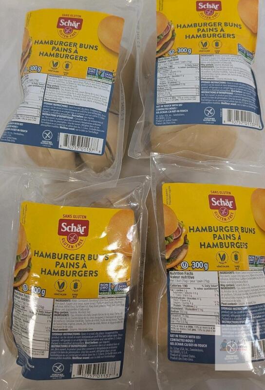 Sch&auml;r Gluten-Free Hamburger Buns 4-Pack, Vegan, 300g, Non-GMO, Best Before June 20, 2026