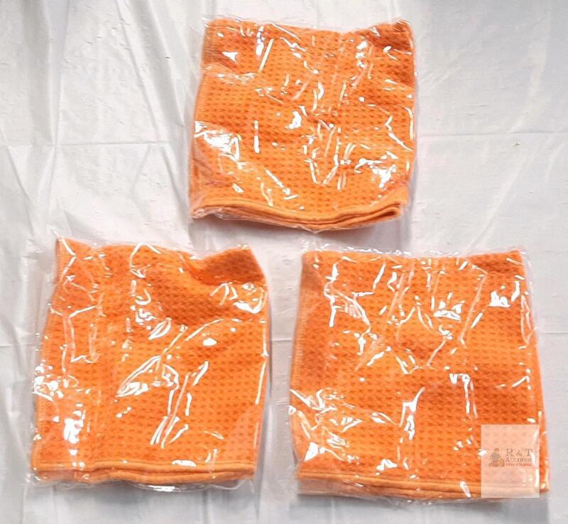 Tri-Fold Golf Towels, Orange, 12x12 in, Microfiber, Set of 3, Waffle Weave, New/Sealed